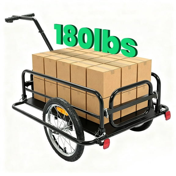180LBS Universal Black Steel Frame Foldable Bicycle Cargo Trailer with Hitch
