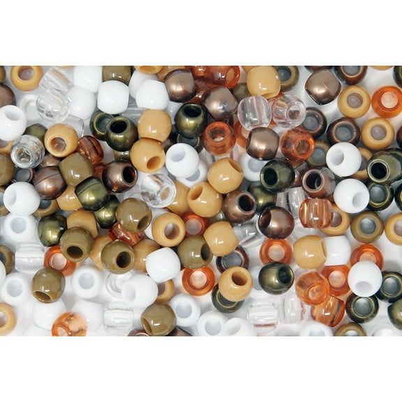 180PC 10x12 mm PREMIUM Glitter Pony Beads, Multi-Colored Bracelet Cool Beads, Beads for hair Braids, Beads for Crafts, Plastic Beads, (BROWN MIX)