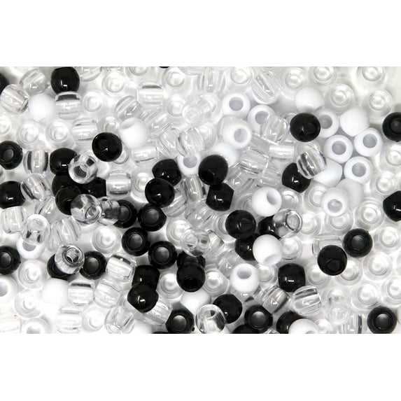 180PC 10x12 mm PREMIUM Wholesale Glitter Pony Beads, Multi-Colored Bracelet Cool Beads, Beads for hair Braids, plastic Beads (BLACK WHITE CLEAR)