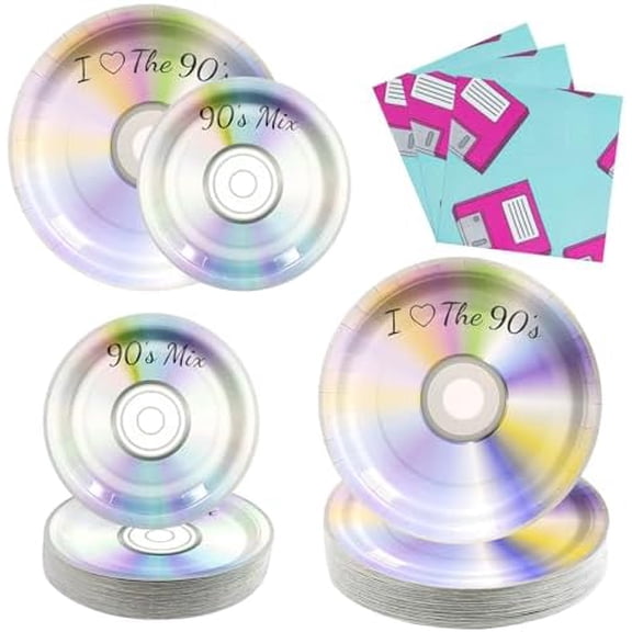 180PCS 90s Party Decorations Retro CD Themed Tableware Set with Disposable Paper Plates and Napkins for 90's Mix I Love the 90s Birthday Party Supplies$$Home Decor, Kitchen, & Other