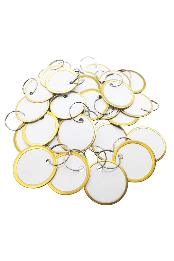 180PCS Metal Rim Tags Key Tags Round Paper Tags with Metal Rings for Car Keys and Door Keys, White & Gold