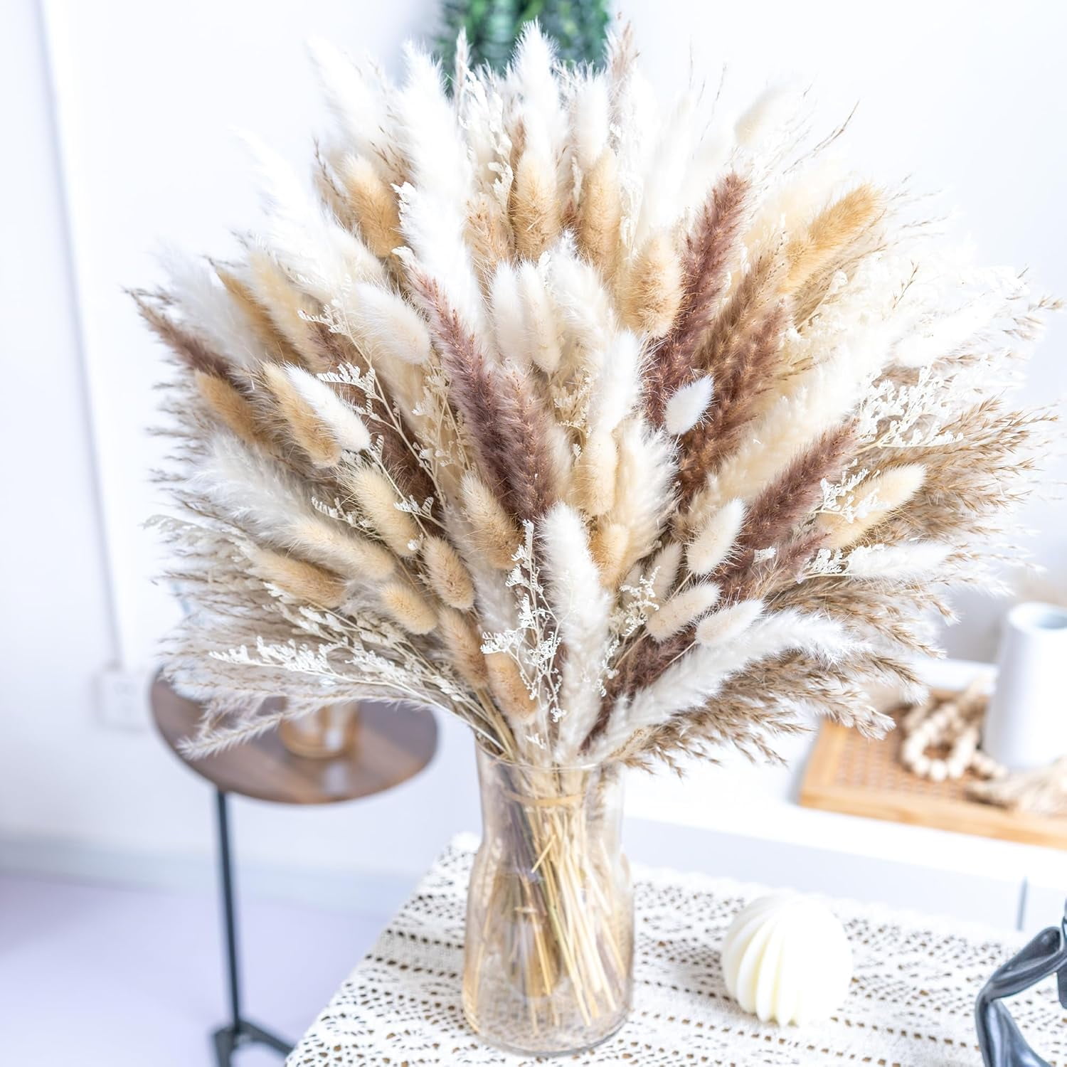 180PCS Natural Pampas Grass 8-Kind Mixed Bouquet | Dried Pampas Bouquet for Wedding, Boho Flowers, Home Table & Desk Decor, Rustic Farmhouse Decor