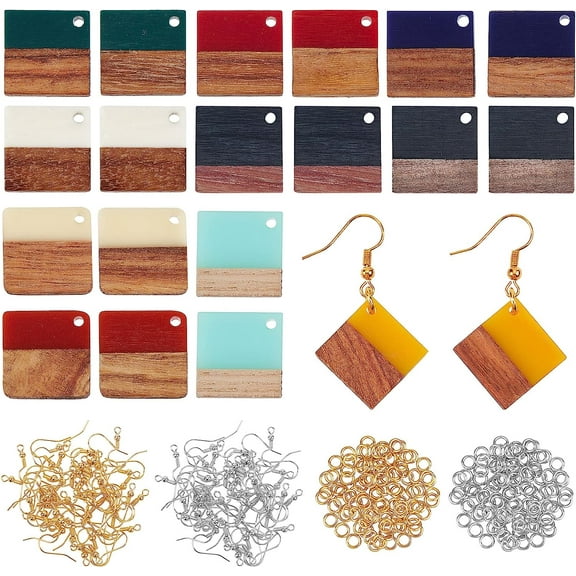180PCS Resin Wooden Earring Pendants Rhombus Resin Walnut Wood Jewelry Findings Vintage Resin Wood Statement Jewelry Findings for Necklace and Earring Making -10 Colors DIYDIY