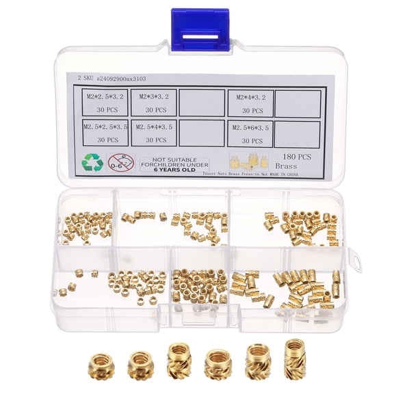 180Pack M2 M2.5 Metric Threaded Inserts Brass Heat Set Insert Knurled Nuts Assortment Kit, 3D Printing Brass Nuts Female Threaded Inserts Nuts