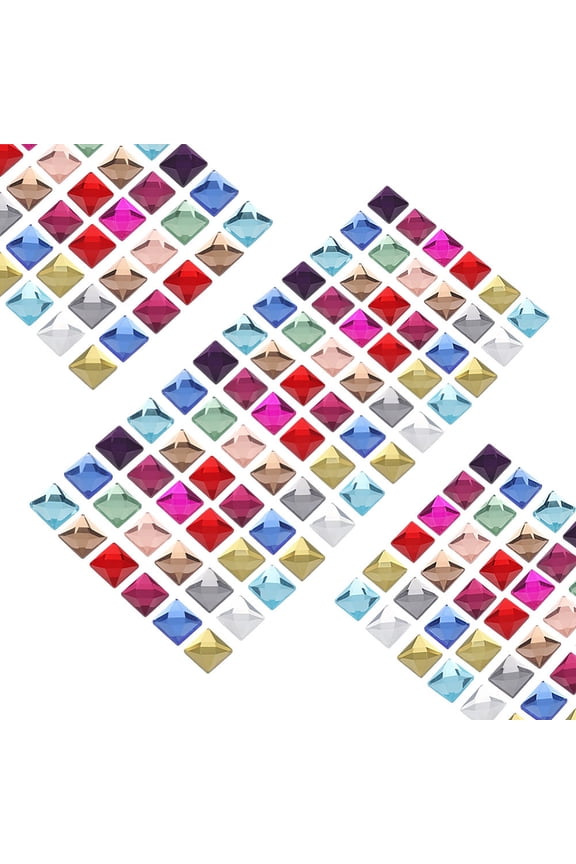 180Pcs 12 Colors Flat Back Square Acrylic Rhinestones 12mm Tiny Face Gems Body Jewels Card Making Embellishments Faceted Glass Rhinestone Cabochons