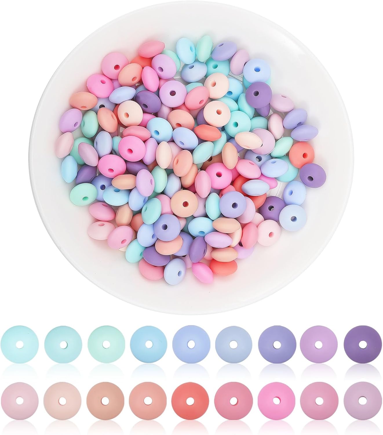 180Pcs 18 Colors Rondelle Food Grade EcoFriendly Silicone Abacus Beads