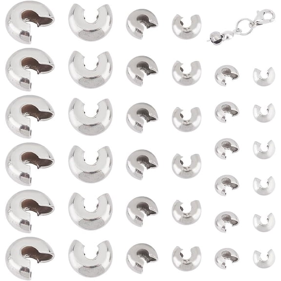 180Pcs 3 Sizes 304 Stainless Steel Crimp Beads Knot Covers Half Round Open Beads End Tip Metal Small Beads