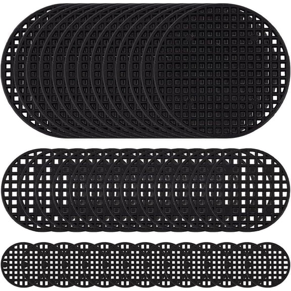 180Pcs 3 Styles Plastic Planter Flower Pot Hole Mesh Pad DIY Planter Bottom Grid Mat Flat Round Black 25~74x1~1.5mm 60pcs/style