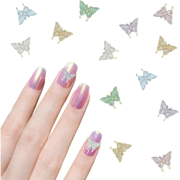 180Pcs 6 Colors 3D Butterfly Nail Cabochons Shiny Butterfly Resin Charms Mixed Color Manicure Jewels Fashion Statement DIY Nail Art Charms for Nail Salon Embellishments Colorful