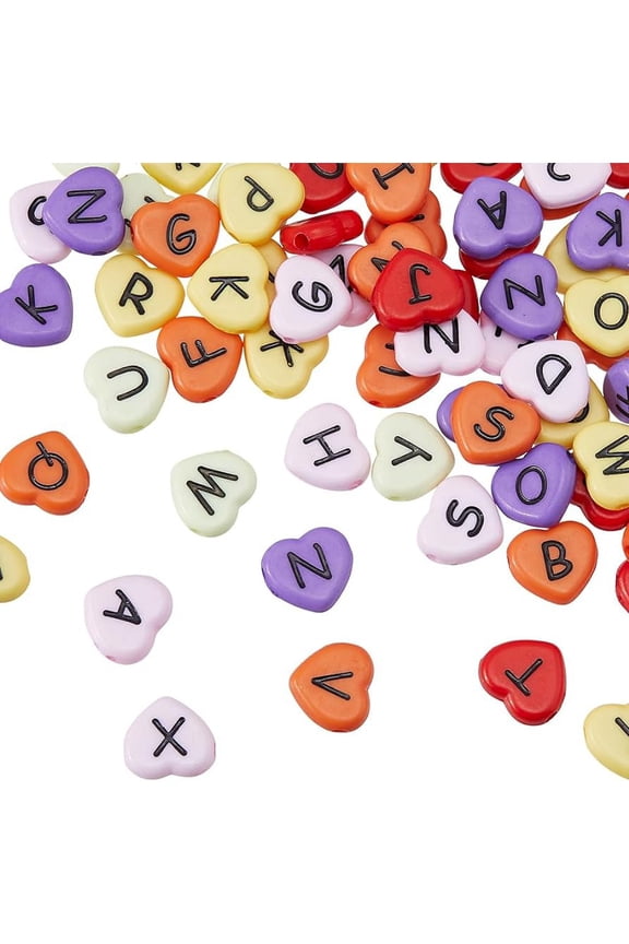 180Pcs Heart Spacer Beads with Random Letters Opaque Acrylic Charms Purple Love Shaped with Horizontal Hole Beads