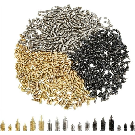 180Pcs 6 Sizes Carbon Steel Belt Tip Screws Set Tip Point Screw Assortment Kits Pointed Slot Leather Accessories for Belt Buckle Wallet Handbag Purse