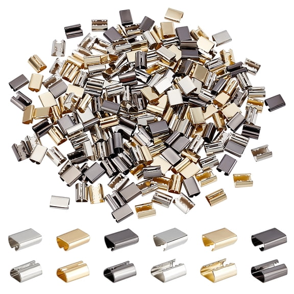 180Pcs 6 Style Iron Ribbon Crimp Ends Rectangle Mixed Color 12x9~10x5mm 30Pcs/style diy
