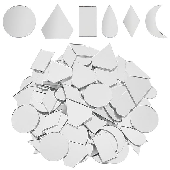 180Pcs 6 Styles Mosaic Pieces Teardrop Small Mosaic Tiles 1mm Thick Non-Stick Mini Glass Mirror Tiles DIY Mirror Diamond Mini Mirrors with Iron Box