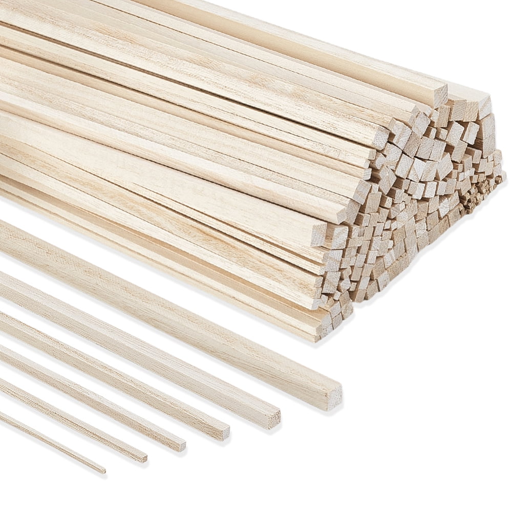 180Pcs 6 Styles Square Wood Craft Sticks White 300x2~8x2~8mm 30pcs/style