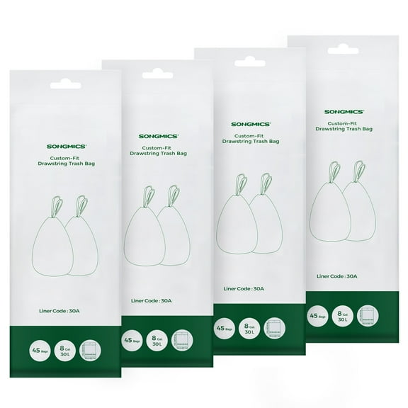 180Pcs 8 Gallon Kitchen Drawstring Garbage Bags for Trash Cans 8 or 16 Gallon Dual Trash Cans 4 Pack 180Pcs Trash Bags White