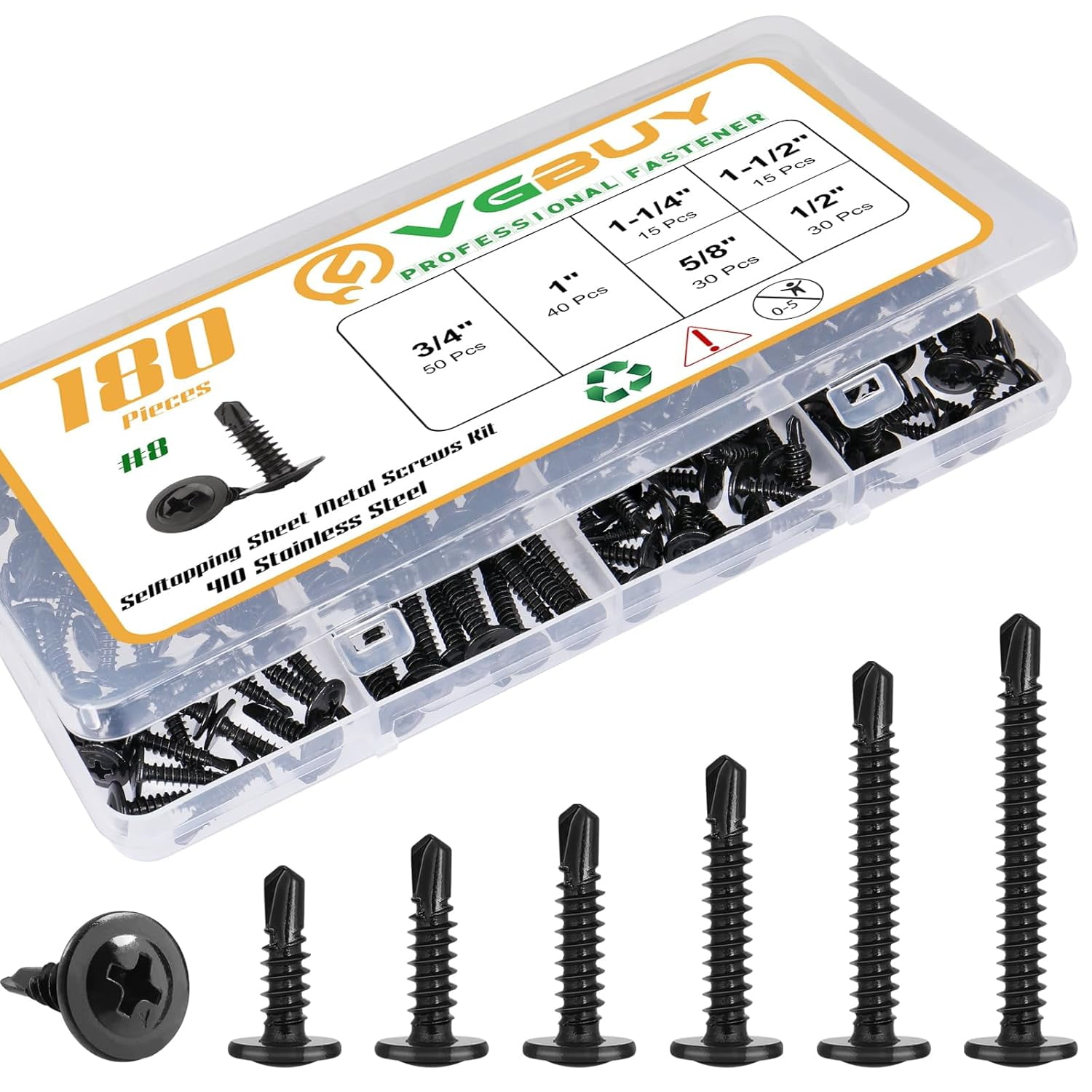 180Pcs 8 Self Tapping Screws Assortment Kit 410 Stainless Steel Self 180pcs-8-self-tapping-screws-assortment-kit-410-stainless-steel-self