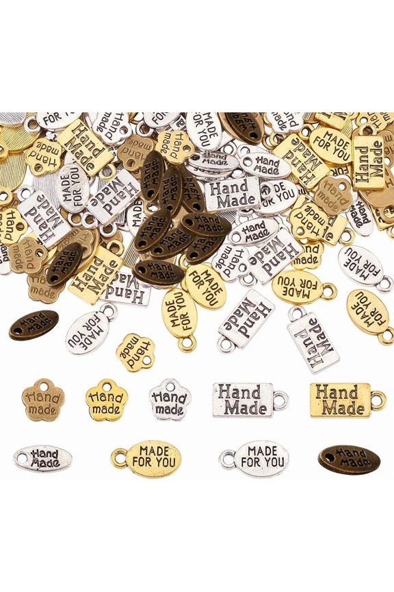 180Pcs 9 Style Handmade Charms Tibetan Style Alloy Charms Handmade Tags Pendant Metal Pendant Oval Flower Shaped Pendant for DIY Craft Bracelet Necklace Keychains Earrings Jewelry MakingBlue
