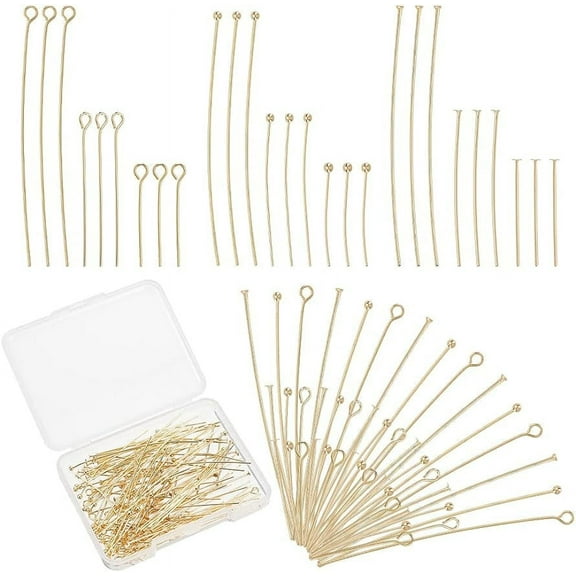 180Pcs 9 Style Real 14K Gold Plated Pins 24 Gauge Eye Pin Ball Head Pins 23 Gauge Flat Head Pins Brass Pins for Earring Bracelet DIY Jewelry Making 20Pcs/Style