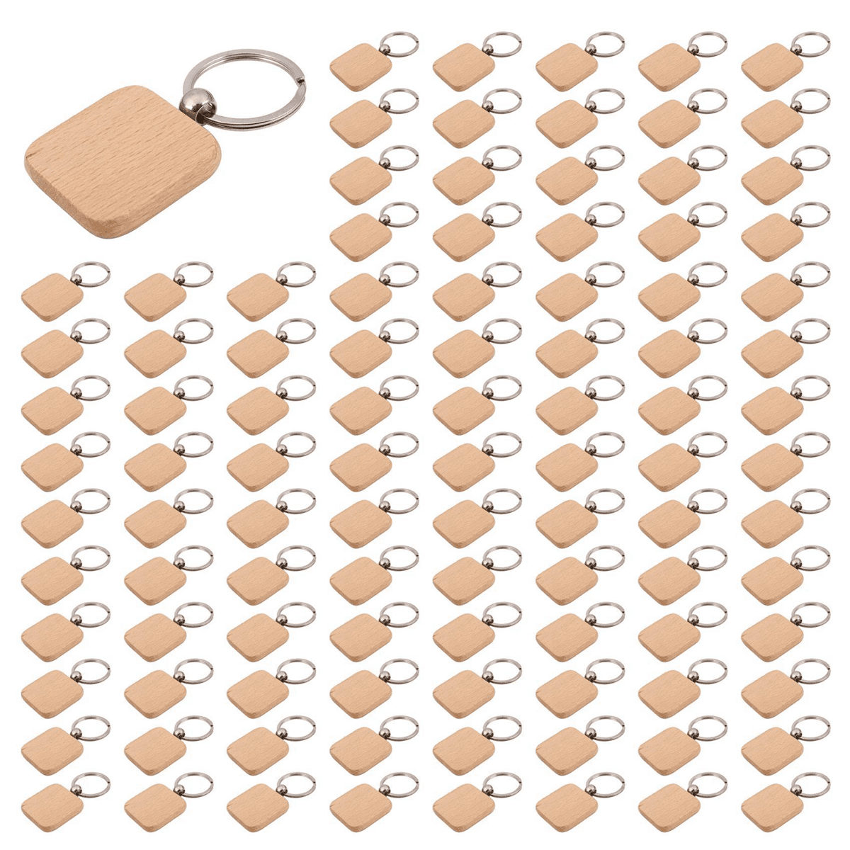 180Pcs Blank Square Wooden Keychain DIY Key Tag Gift