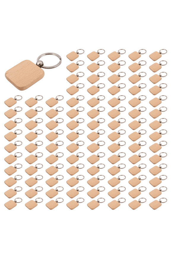 180Pcs Blank Square Wooden Keychain DIY Key Tag Gift