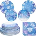 thumbnail image 1 of 180Pcs Blue Purple Snowflake Tableware Set, Winter Frozen Style Plates & Napkins for Christmas & Birthday, 1 of 9