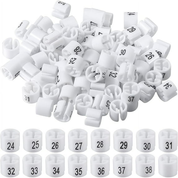 180Pcs Clothes Hanger Marker Number 24 to 38 Trouser Size Markers Tag White Fit 9.5mm/0.37inch Rod Round Small Plastic Blank Garment Colored Hanger Sizer Clips for DIY Clothing Color Coding