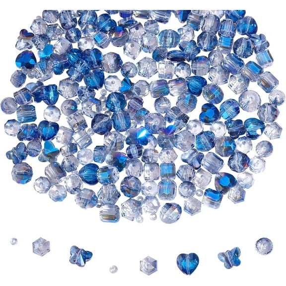 180Pcs Glass Beads AB Color Beads for Jewelry Making Assorted Loose Beads with Container Box for Necklaces Bracelets Earrings Bulk Beads for DIY Crafts Blue
