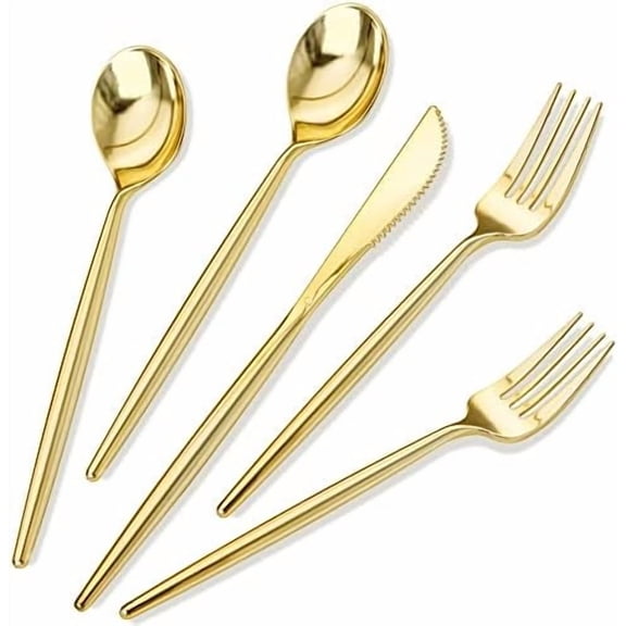 180Pcs Gold Plastic Silverware,Luxury Gold Plastic Cutlery,Heavy duty Golden Disposable Flatware, Utensils Set Disposable Include 60Gold Forks,60Gold Spoons,60Plastic Knives for Party,Wedding