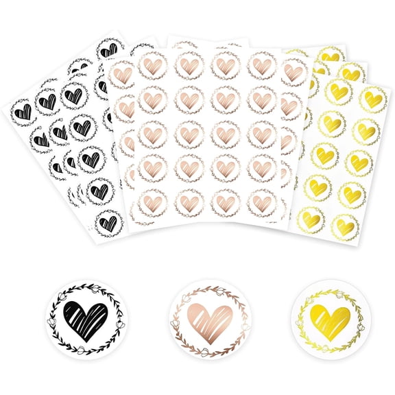 180Pcs Heart Envelope Seal Stickers, Self-Adhesive Decorative Envelope Sticker, Personalised Wedding Round Sticker for Invitations Envelopes Greeting Cards DIY Party Favors (Gold & Rose Gold)