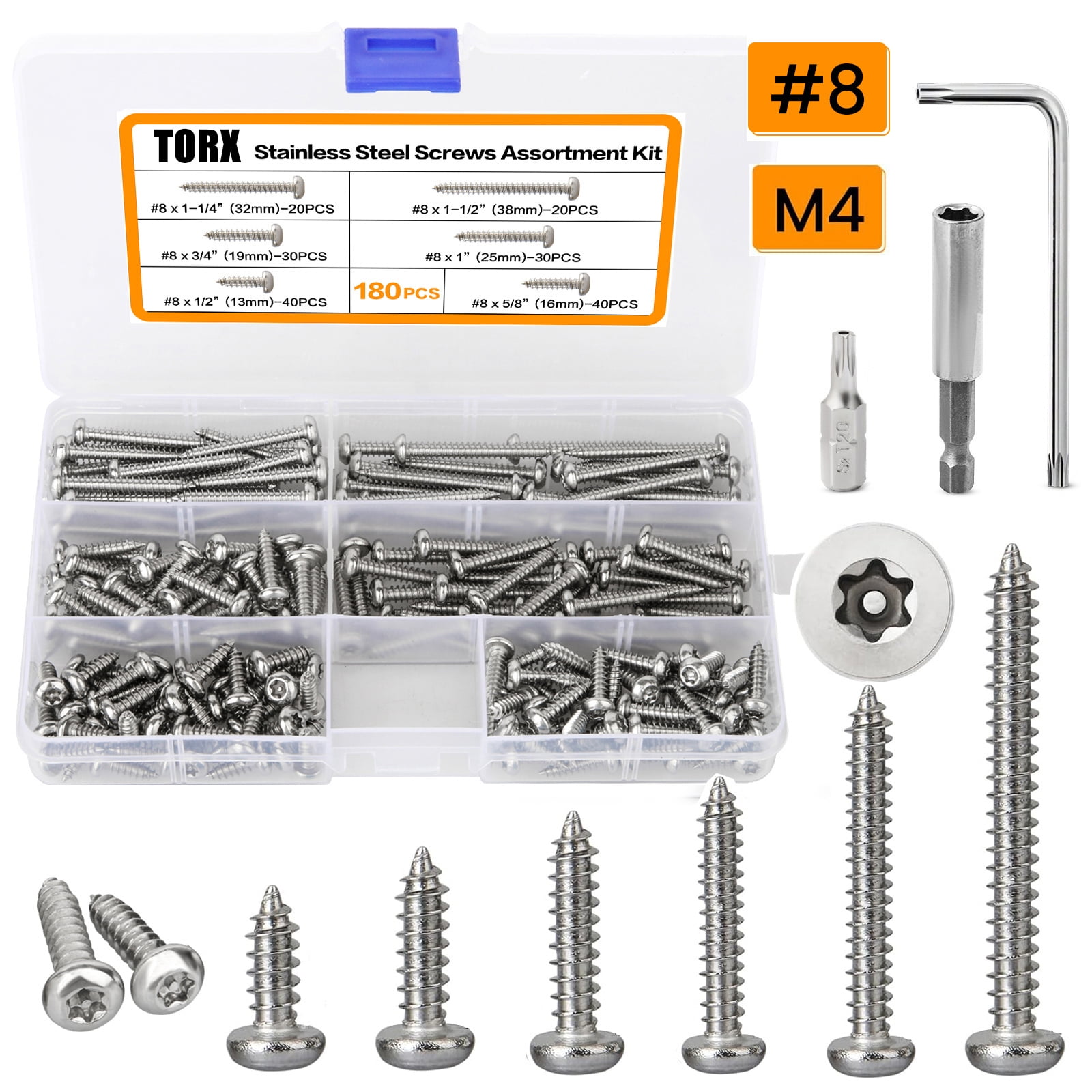 Wensilon 70pc #8 Self-Tapping Screw Assortment - 410 Stainless Steel, Truss Head, For Sheet Metal