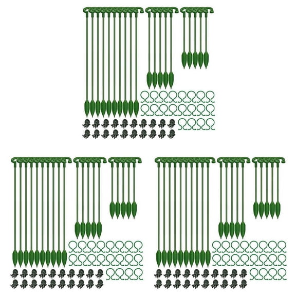 180Pcs Plant Supports Set - 60 Pack Flower Plant Stakes Sticks (3 Sizes), 60 Plant Support Clips and 60 Orchid Clips