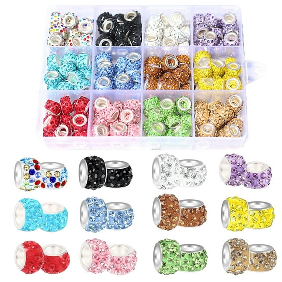 180Pcs Rhinestone Large Hole Beads for Jewelry Making, 12 Colors Boxed Rhinestone Spacer Beads for Bracelets, Beadable Pens, DIY Crafts