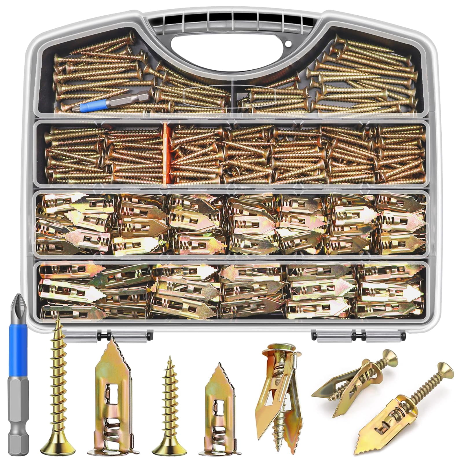 180Pcs Self Drilling Drywall Anchors with Screws Kit, Metal Expansion Bolt for Drywall, Zinc Plated Steel Drywall Anchors No Drilling Required Holds Up to 66lbs