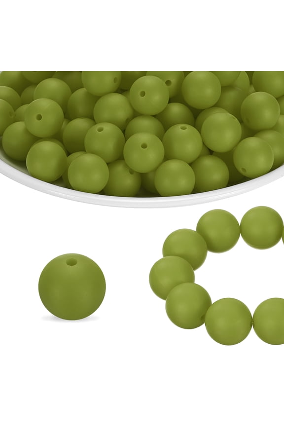 180Pcs Silicone Beads 9mm Round Rubber Focal Beads Bulk for Pens Keychain Bracelet Necklace DIY Crafts Making, Army Green