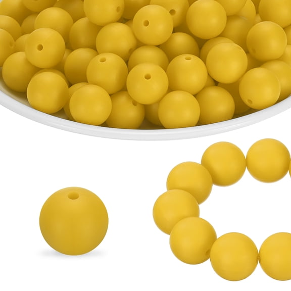 180Pcs Silicone Beads 9mm Round Rubber Focal Beads Bulk for Pens Keychain Bracelet Necklace DIY Crafts Making, Mustard Yellow