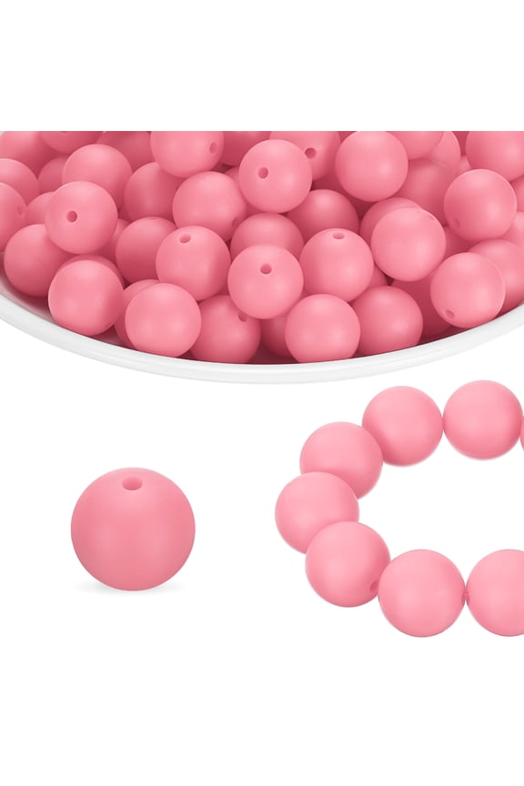 180Pcs Silicone Beads 9mm Round Rubber Focal Beads Bulk for Pens Keychain Bracelet Necklace DIY Crafts Making, Pink