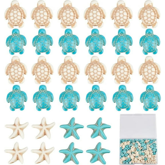180Pcs Turtle Beads Starfish Beads Bulk White Blue Synthetic Turquoise Charms Tortoise Sea Animal Bead for Jewelry Making Beading Kit