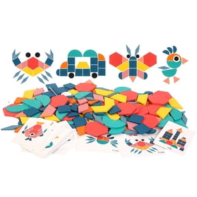 180Pcs Wooden Pattern Blocks Set Geometric Shape Puzzle Kindergarten Classic Educational Tangram Toys Wooden Tangrams Pattern Blocks