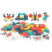 180Pcs Wooden Pattern Blocks Set Geometric Shape Puzzle Kindergarten Classic Educational Tangram Toys Wooden Tangrams Pattern Blocks