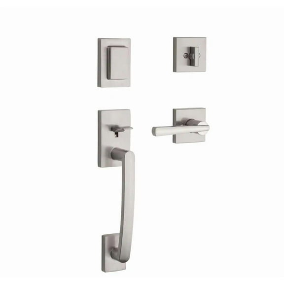 BALDWIN Prestige Spyglass Single Cylinder Satin Nickel Door Handleset with Square Spyglass Door Handle Feat SmartKey Security