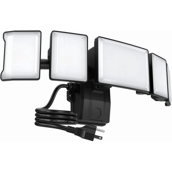 180W Flood Lights Outdoor Plug in, 18000LM LED Security Light, 6500K Exterior Flood Lights with 5 Adjustable Heads, IP65 Waterproof Outdoor LED Safety lamp for Backyard Gara Patio Black