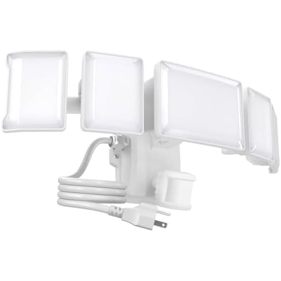 180W Motion Sensor Outdoor Light Plug in, 18000LM Motion Flood Light Dusk to Dawn, IP65 Waterproof Exterior LED Security Lights, 5 Heads Motion Detector Yard Lights for Garage Backyard - White