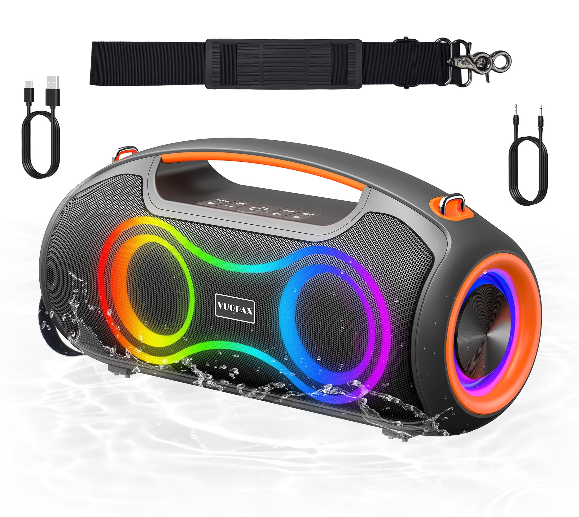 Portable Bluetooth Speaker with Bass Boost,IP65 Waterproof Outdoor Wireless Loud Speaker w/ Dynamic Light,180W Power and USB/AUX/TF Input for Party