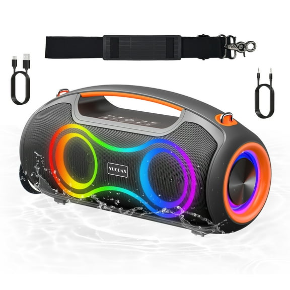 Portable Bluetooth Speaker with Bass Boost,IP65 Waterproof Outdoor Wireless Loud Speaker w/ Dynamic Light,180W Power and USB/AUX/TF Input for Party