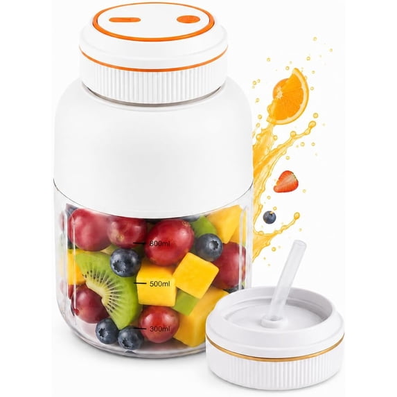 180W Portable Wireless Juicer Cup with 38-Blade, Dual Lid 28/45 Oz USB Rechargeable Smoothie Blender for Protein Shakes, Fruit Juice & Travel Use (White, 45 OZ)(K)