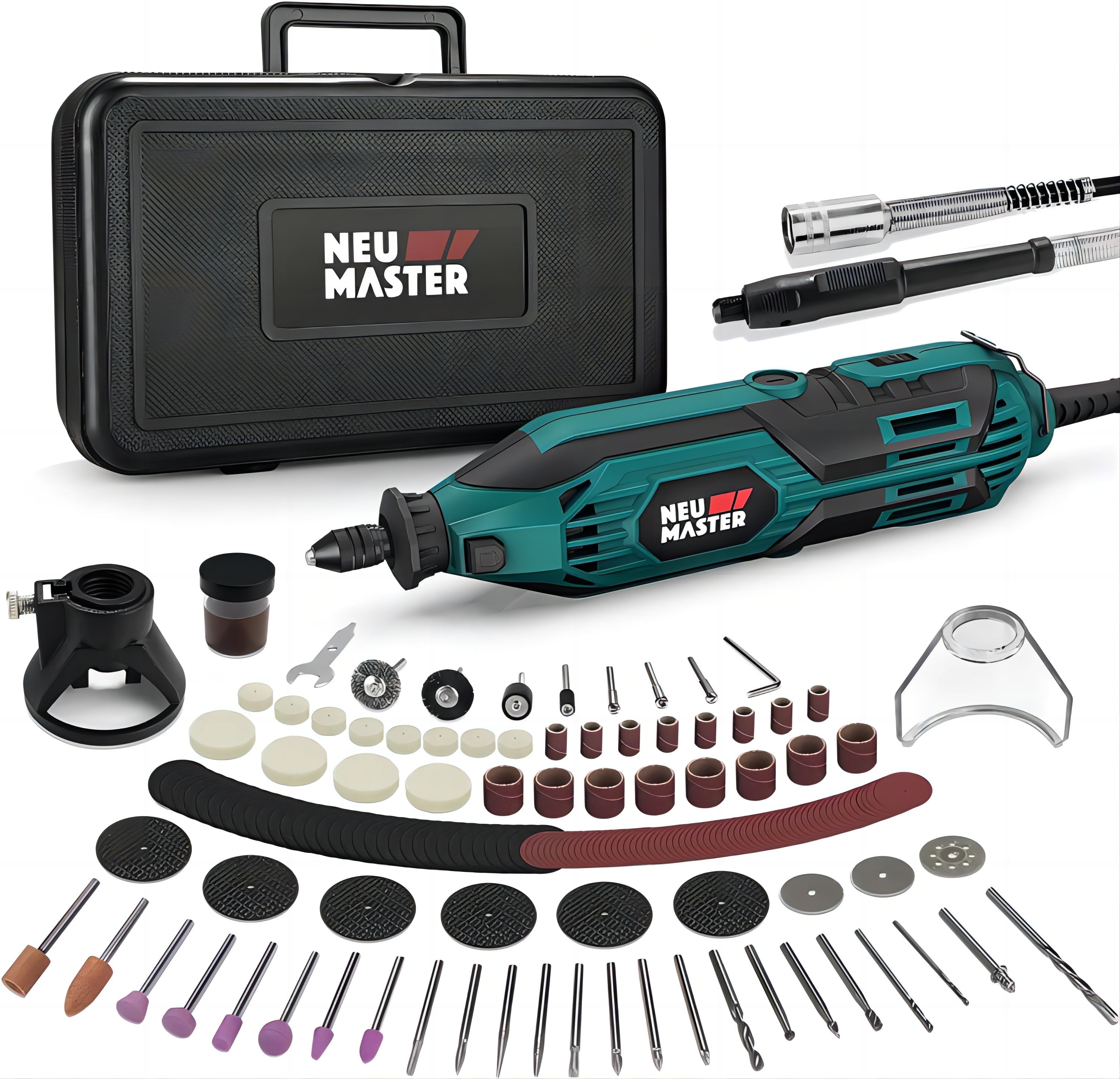 NEU MASTER, Rotary Tool Kit, 180W with 166 Accessories and 6