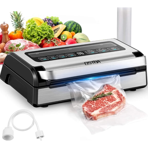 180W Vacuum Sealer for Food 12-in-1 Double Pump Food Saver with Built-in Cutter & Bag Storage Easy-Lock Handle Dry Moist & Marinate Memory Function Includes 1 Roll of Vacuum Bags & Hose