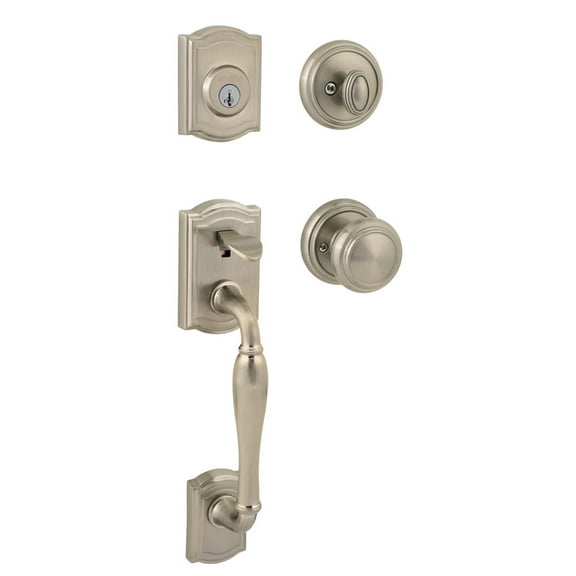 BALDWIN Prestige Wesley Single Cylinder Satin Nickel Door Handleset with Alcott Door Knob Featuring SmartKey Security