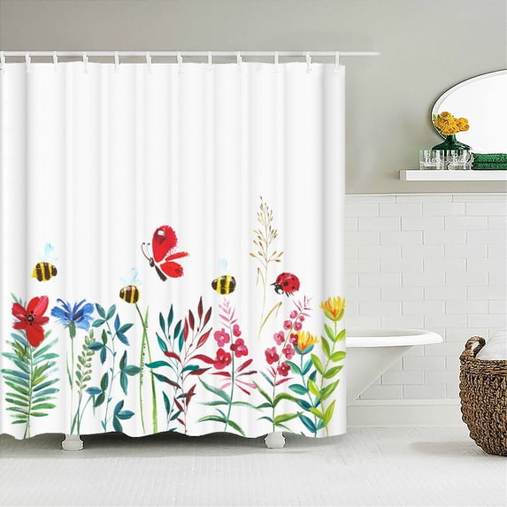 180X200CM Retro Flower Plant Shower Curtain Waterproof European Print Bath Curtain Polyester Bathroom Home With