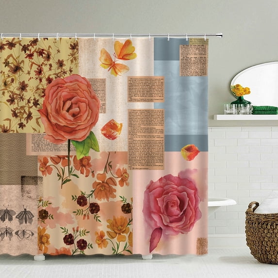 180X200CM Retro Flower Plant Shower Curtain Waterproof European Print Bath Curtain Polyester Bathroom Home With